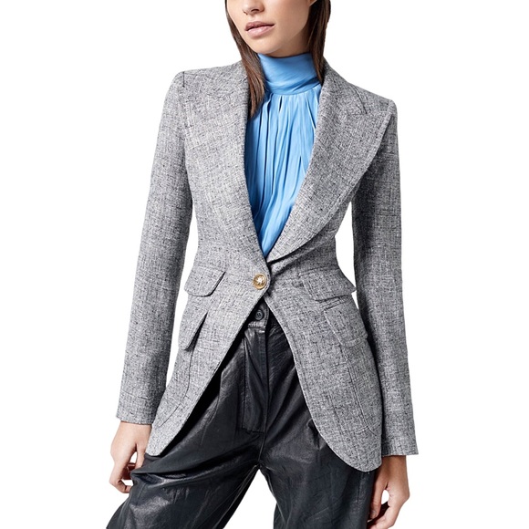 Smythe Jackets & Blazers - Smythe Birkin Blazer Tweed Peppersalt Gray Peaked Lapel Sz 8 $1001 PRISTINE